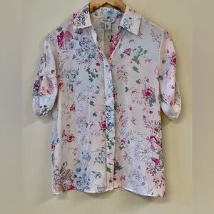 NWT Rachel Zoe Relaxed Button-Down Blouse – Pink & Blue Print, Size Small